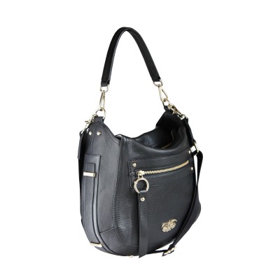 FRENCHY, sac double porté en cuir foulonné, grand modèle, coloris noir - vue de profil