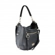 FRENCHY, crossbody leather bag L, black color - profile view