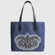 "ANNIE'S" bue jeans Tote with black vintaged cannetille embroidery - front view
