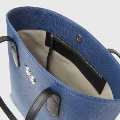 "ANNIE'S" grained leather Tote, blue colour - open