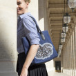 "ANNIE'S" bue denim Tote with black vintage cannetille embroidery - Parisian model