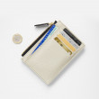 Porte-cartes zippé en cuir foulonné "Hiboux-Robot", coloris ecru, pieces métalliques or - remplis