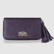 Zipper organizer "LISE" in grained calfskin purple color and leather tassel - front view