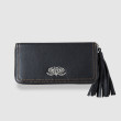 KYOTO, zipped  continental wallet in black grained leather with tassel - front view