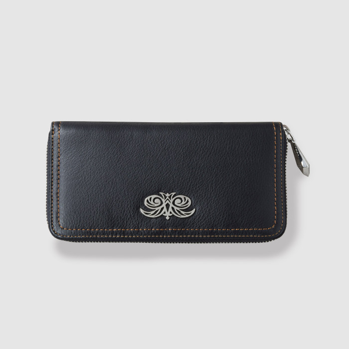 Continental wallet KYOTO in black grained leather - front view