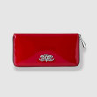KYOTO, zippy continental wallet in red varnished leather - front view on linen