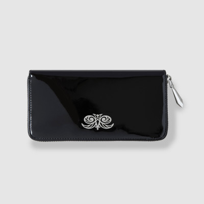 KYOTO, zippy continental wallet in black varnished leather - front view