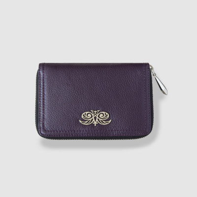 Zip around wallet NEW YORK in grained leather purple color - front view