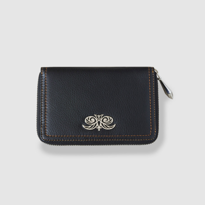 Zip around wallet NEW YORK in grained leather black color - front view