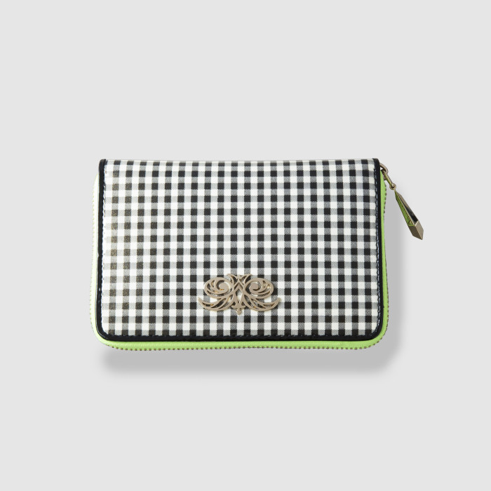 Zip around wallet NEW YORK in varnished leather, vichy checks - front view