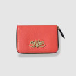 Compact zipped wallet MADRID in grained calfskin, red hibiscus color - front view