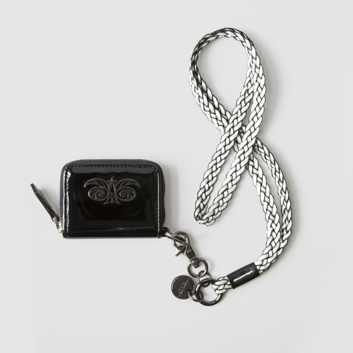 Mini portefeuille zippé en cuir "MINUS" et son lien tressé