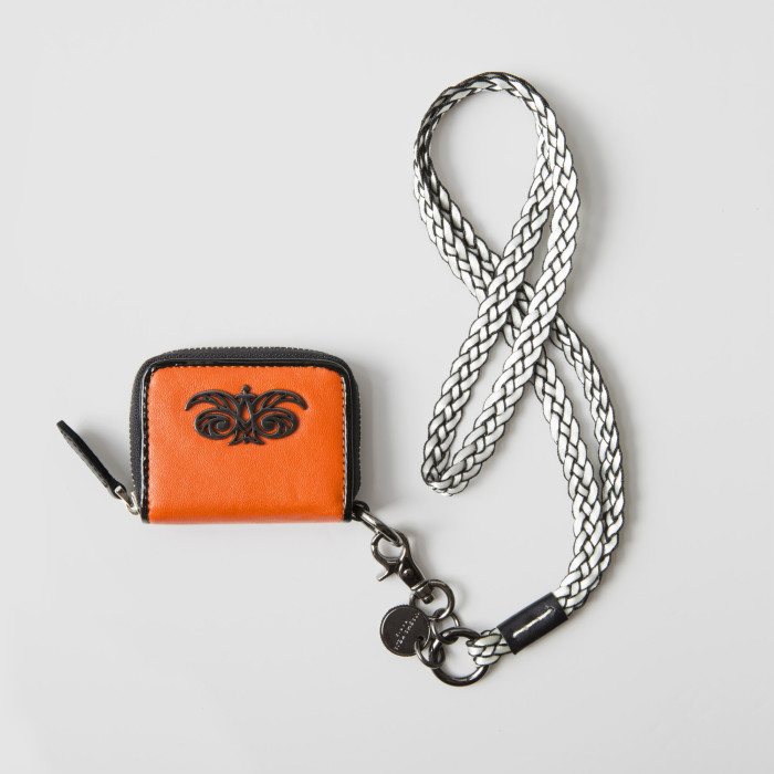 Mini portefeuille zippé en cuir "MINUS" et son lien tressé
