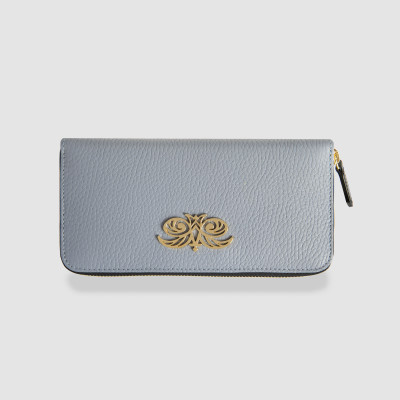 VENICE, grained leather continental wallet, lavender-grey color - front view