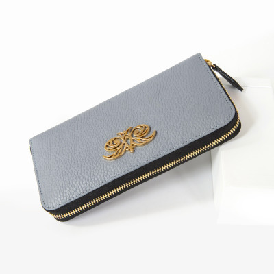 VENICE, grained leather continental wallet, lavender-grey color - side view