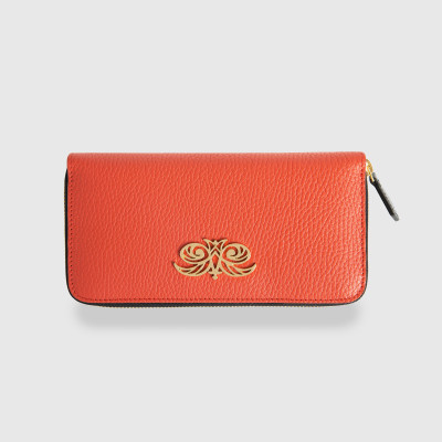 VENICE, grained leather continental wallet, hibiscus color - front view