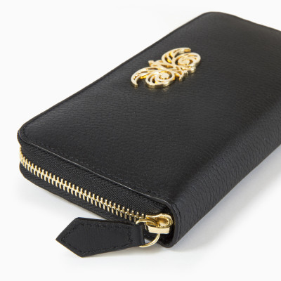 VENICE, grained leather continental wallet, black color - detail