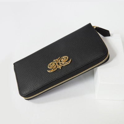 VENICE, grained leather continental wallet, black color - side view