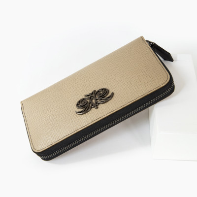 VENICE, grained calfskin continental wallet, beige color - side view