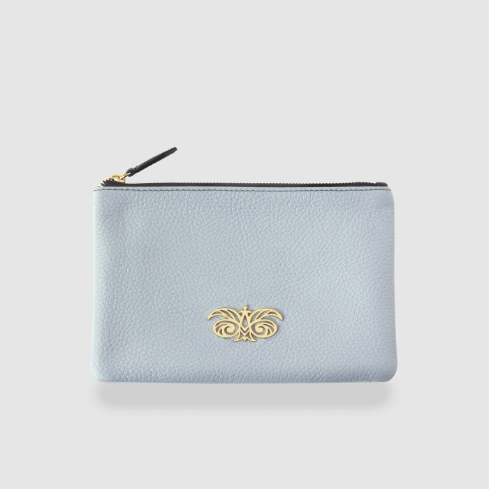 JULIE, zipper pouch in grained calfskin, lavender-grey color - front view