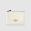 JULIE, zipper pouch in grained calfskin, off-white color - front view
