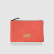 JULIE, zipper pouch in grained calfskin, red hibiscus color - front view