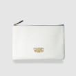 Zipper pouch OSLO in grained calfskin, off-white color, yellow ochre lining - front view