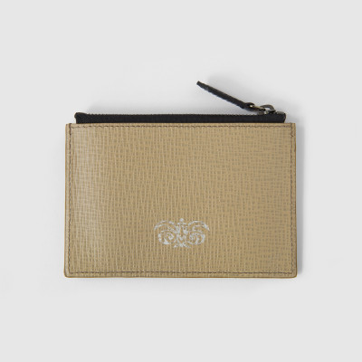 LOUIS, zip pouch cardholder in grained leather, beige color - front view