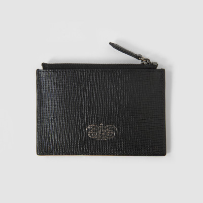 LOUIS, zip pouch cardholder in black grained leather - front view