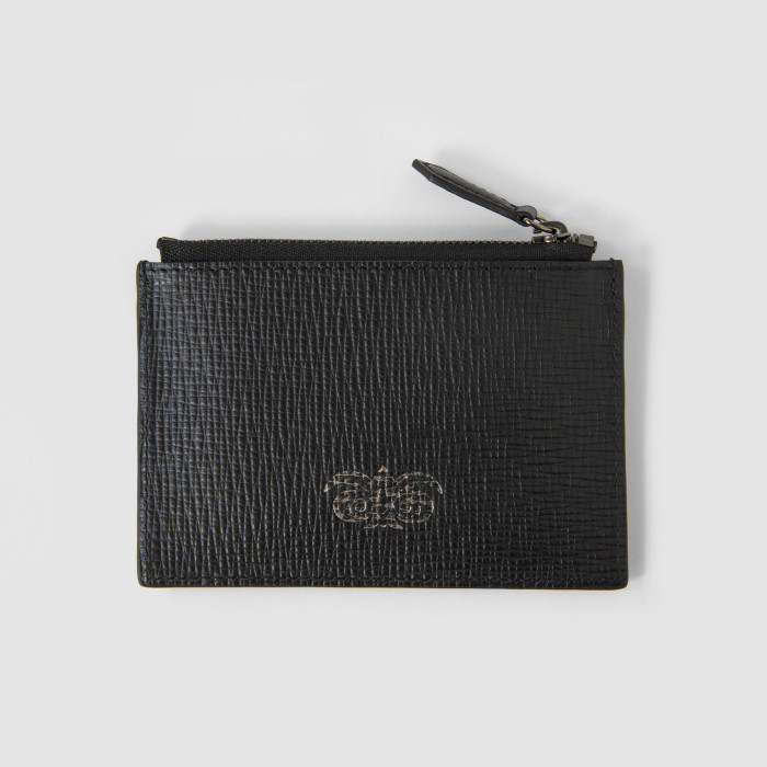 Grained leather zippy cardholder "LOUIS", black color, unisex - front view