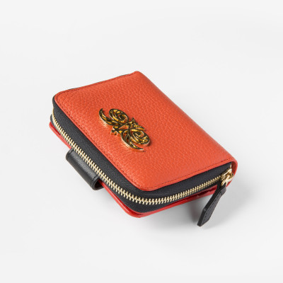 Portefeuille compact zippé "MANON" en cuir foulonné, coloris rouge-hibiscus, intérieur rouge - vue de coté