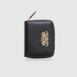 Portefeuille compact zippé "MANON" en cuir foulonné, coloris noir, intérieur beige sable - vue de face