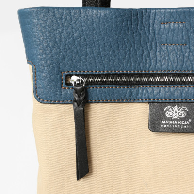 Soft lamb leather shopper "SUZANNE M", medium size, blue colour - deep zippered pocket inside