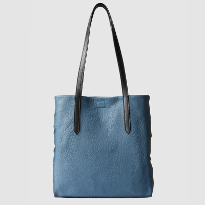 Soft lamb leather shopper "SUZANNE M", medium size, blue colour - front view