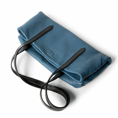 Soft lamb leather shopper "SUZANNE M", medium size, blue colour - folded