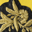 Grained leather zipper pouch "SUZY FLOWER" - yellow color and golden cannetille - black lamb base - cannetille embroidery