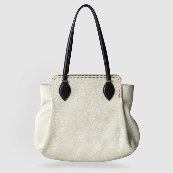 "ADRIANA", grained calf leather shopper, off-white colour - front view