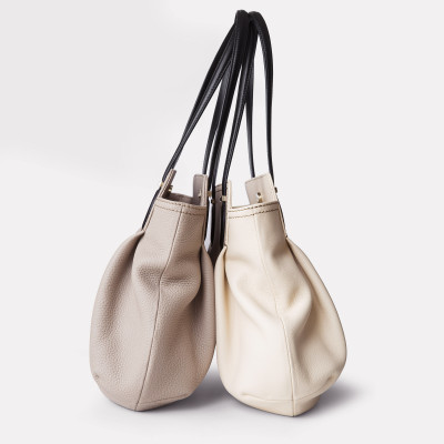 "ADRIANA", grained calf leather shopper, taupe and tender pink colours
