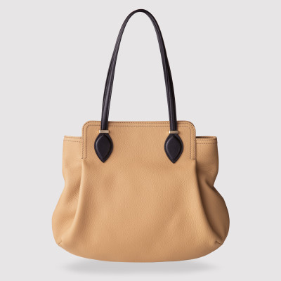 "ADRIANA", grained calf leather shopper, camel colour - front view