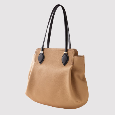 "ADRIANA", grained calf leather shopper, camel colour - side view