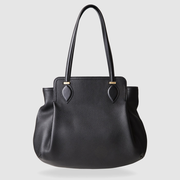 "ADRIANA", sac porté-épaule en cuir foulonné, coloris noir - vue de face