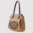 Luxury leather shopper "ADRIANA" - camel colour and metal antique gold Hand embroidery - side view
