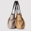 Luxury leather shopper "ADRIANA" - taupe and camel colours