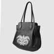 Luxury leather shopper "ADRIANA" - black and silver - metal Hand embroidery - side view