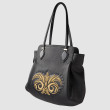 Luxury leather shopper "ADRIANA" - black and antique gold metal Hand embroidery - side view