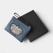 « SUZY EMBROIDERY » zipper pouch in blue bubbled lambskin and silver cannetille embroidery, black base - with MASHA KEJA box