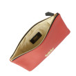 "OSLO EMBROIDERY", grained leather zipper pouch, red hibiscus color with golden embroidery - open