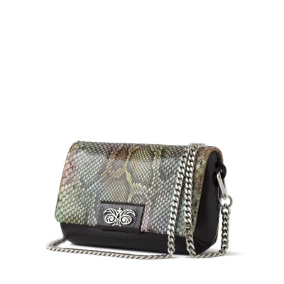 Limited edition "AVA Baby" python shiny -  - multi-coloured - side view with chain