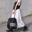 Black leather shopper "AVRIL" with silver metal Handmade Embroidery on lambskin - black and white look