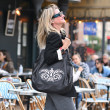 Black leather shopper "AVRIL" with silver metal Handmade Embroidery on lambskin - Parisian girl